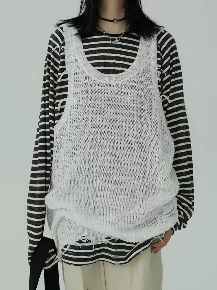 Stripe Round Neck Tops　X3196