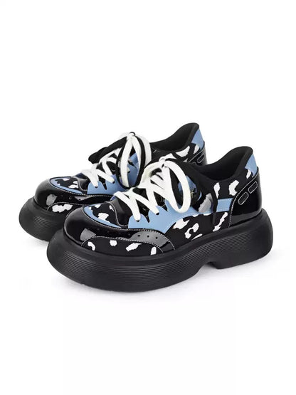 Colorblock Chunky Platform Lace-Up Shoes　X3476