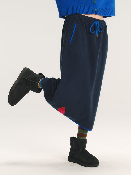 House Embroidery Fleece Midi Skirt　X3718