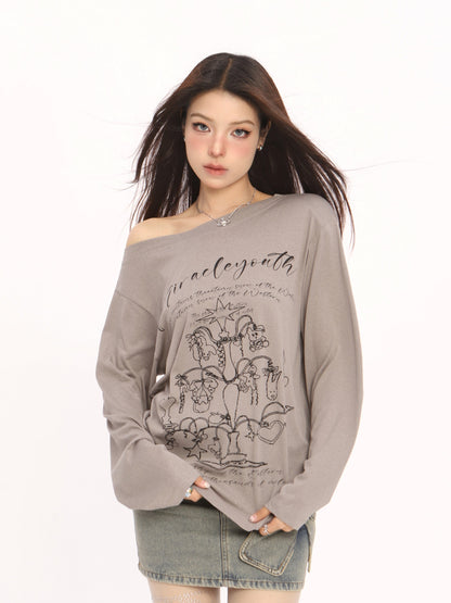 Graffiti off-the-shoulder T-shirt X3105