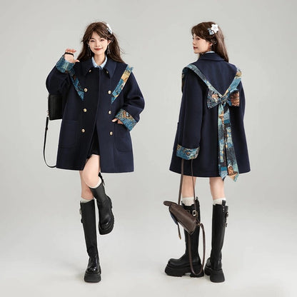 Jacquard Scarf Collar Wool Coat X3674