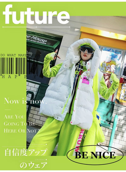 霓虹色字母貼片加厚背心 X3429