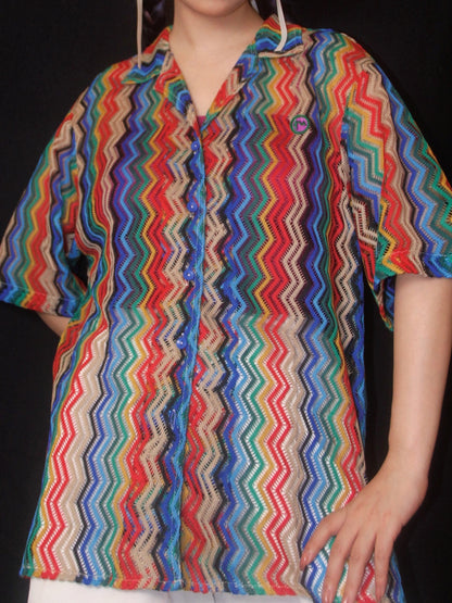 Rainbow zigzag striped sheer shirt X2775