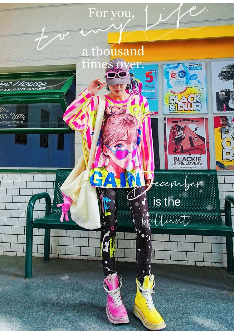 彩色條紋Logo抓絨內襯T卹 X3469