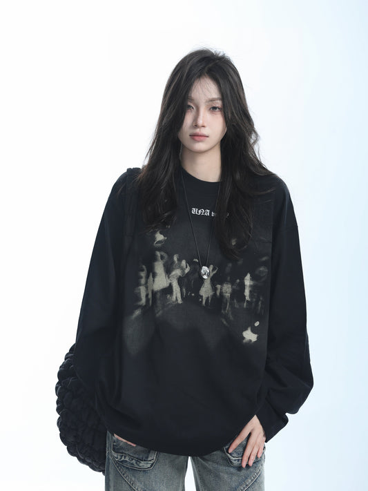 Oversize loose crewneck long sleeved T-shirt 　X3147