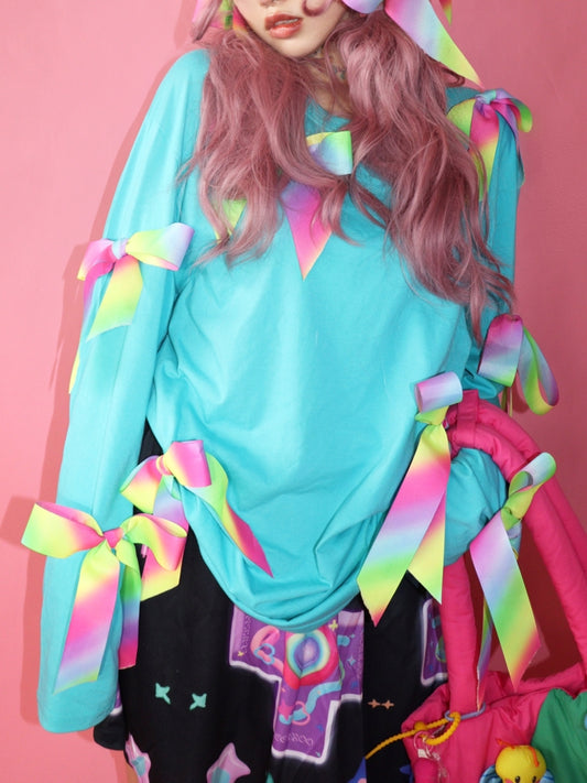 Ribbon Decoration Neon T-Shirt X2443