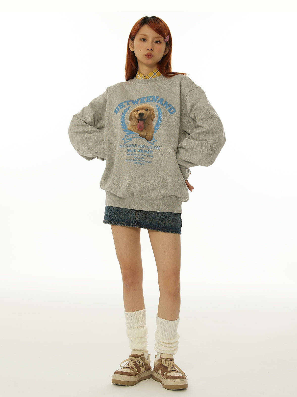 Cute puppy print loose pullover sweatshirt X3077