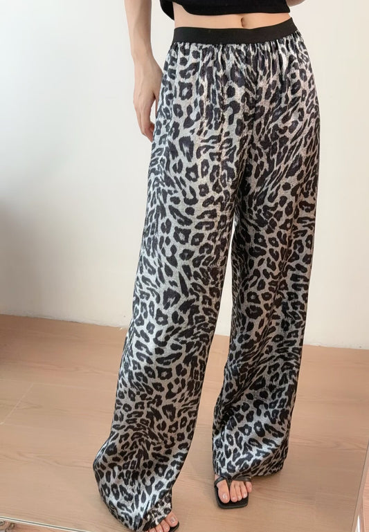 Pink Leopard Satin Wide Pants　X3416