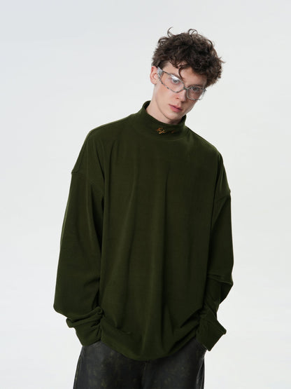 Loose half-height neck long sleeve t-shirt X3136