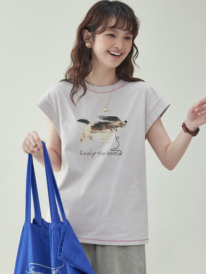 Puppy Print Sleeveless T-Shirt　X3232