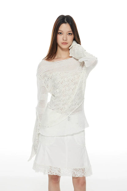 Long Sleeve Feminine Lace Long Top X3135