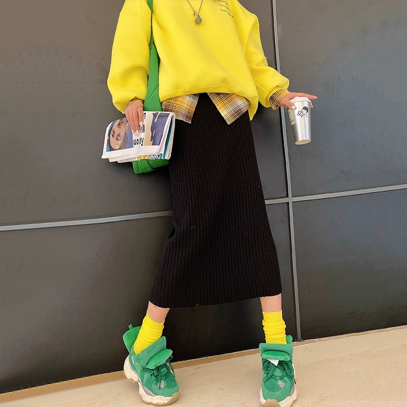 彩色針織中長裙 X3460