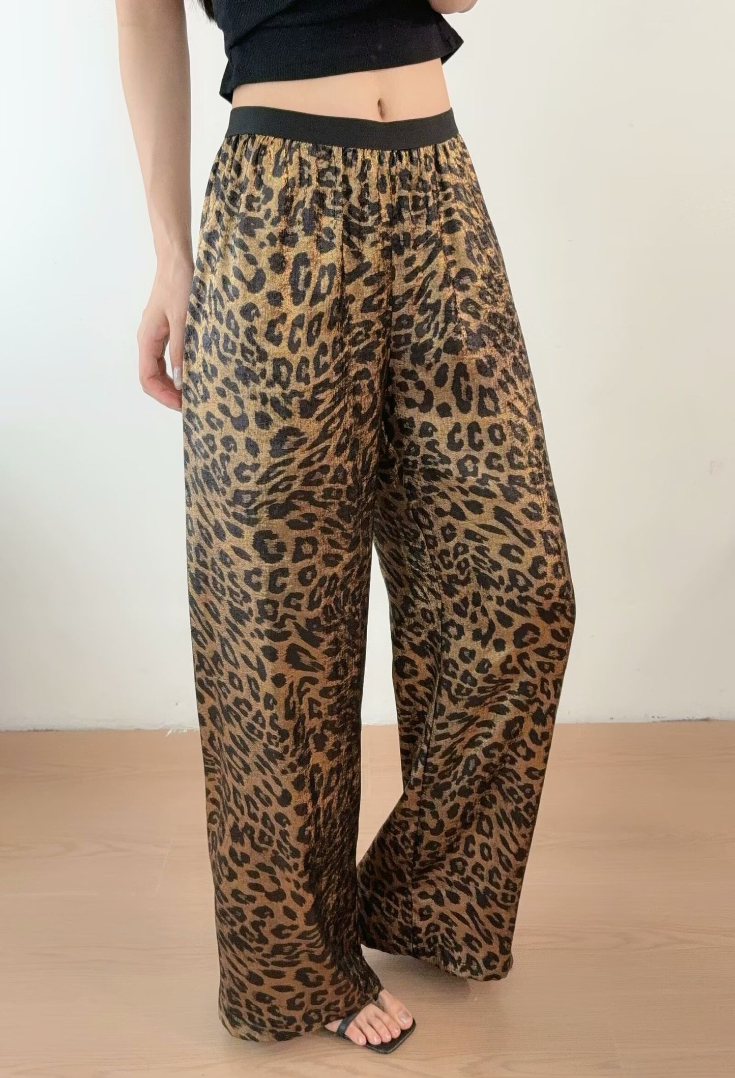 Pink Leopard Satin Wide Pants　X3416