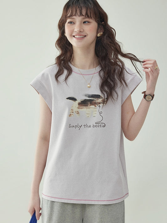 Puppy Print Sleeveless T-Shirt　X3232
