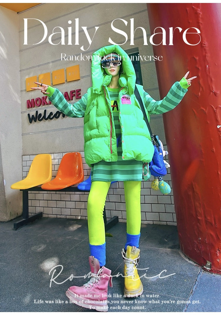 霓虹色字母貼片加厚背心 X3429