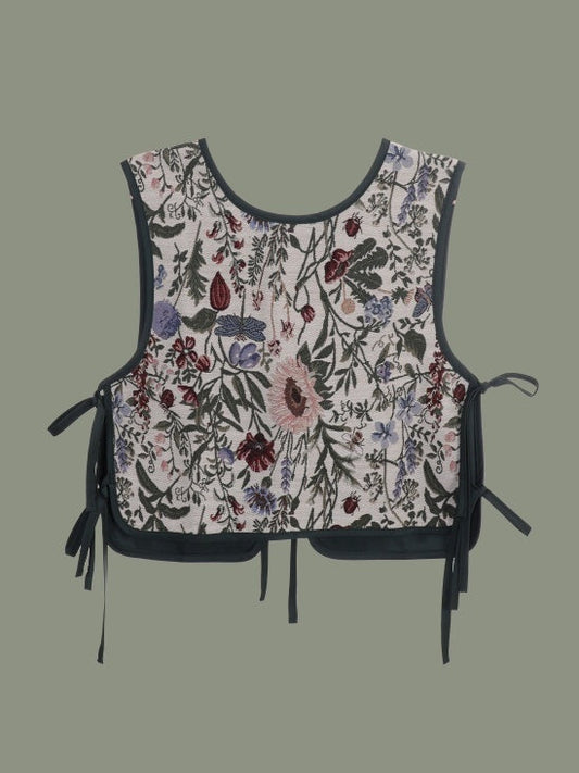 Flower embroidery retro style jacquard vest X3097