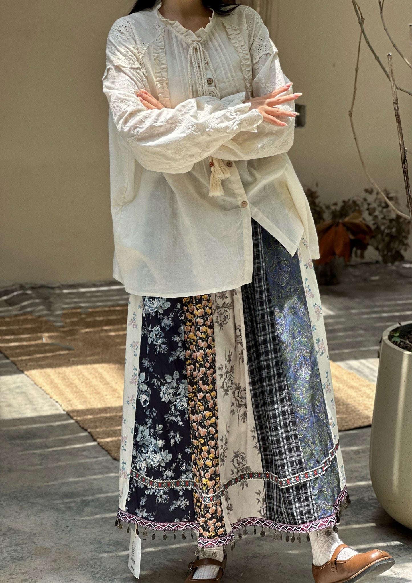 Vintage Country Patchwork Floral Long Skirt　X3364