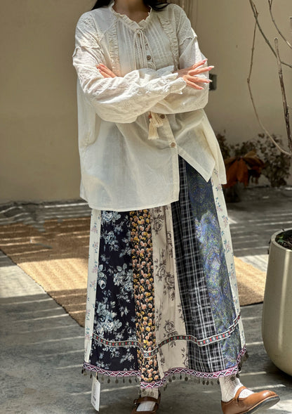 Vintage Country Patchwork Floral Long Skirt　X3364