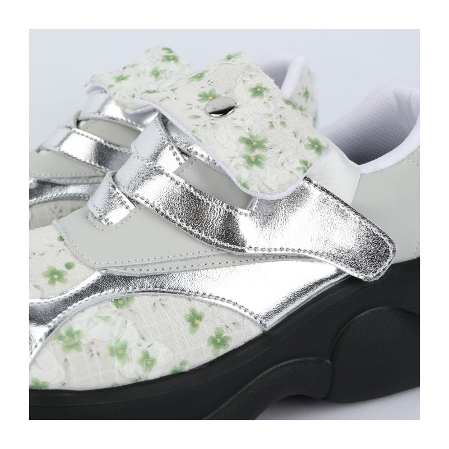 Floral Print & Silver Chunky Platform Velcro Shoes　X3478