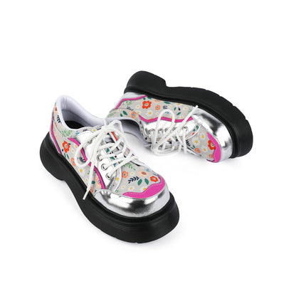 Colorblock Floral Chunky Platform Lace-Up Shoes　X3479