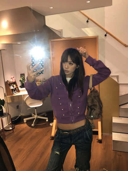 Cropped Napoleon Zip Hoodie　X3688