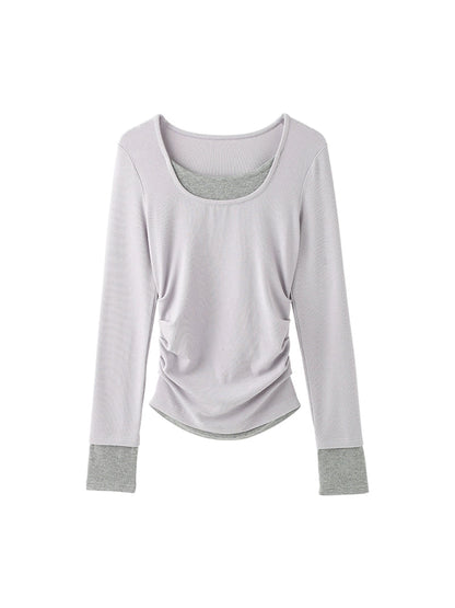 layered style long sleeve slim T-shirt X3127