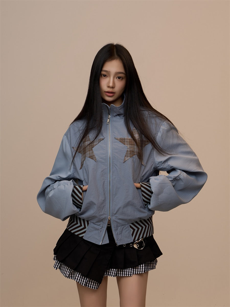 Spring New Black Plaid Star Oversized Jacket　X3390