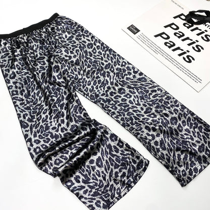 Pink Leopard Satin Wide Pants　X3416