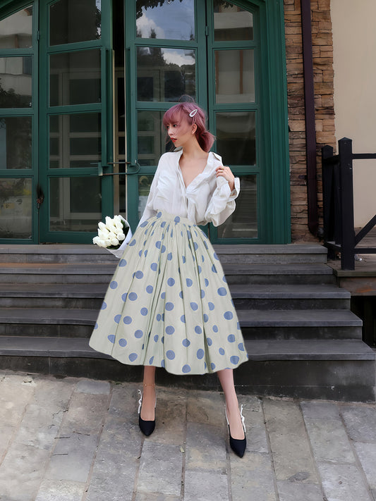 Polka Dot High Waist Flare Skirt　X3549