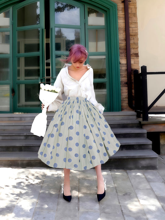 Polka Dot High Waist Flare Skirt　X3549