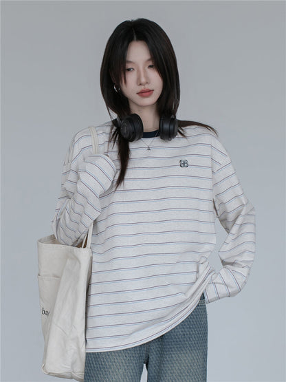 Contrasting stripe long sleeve T-shirt X3059