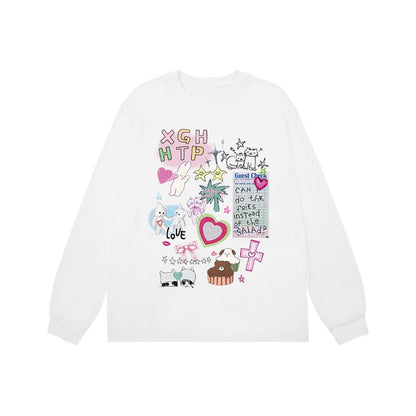 Graffiti animal print cotton long-sleeved T-shirt X3104