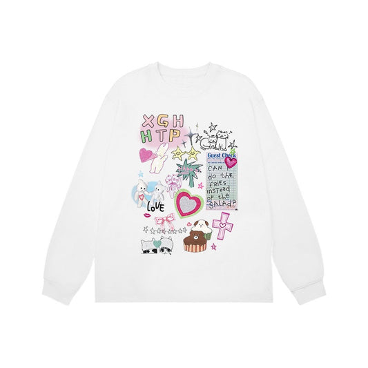 Graffiti animal print cotton long-sleeved T-shirt　X3104