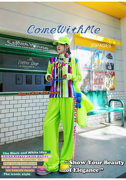 條紋字母印花保暖底高領T卹 X3459