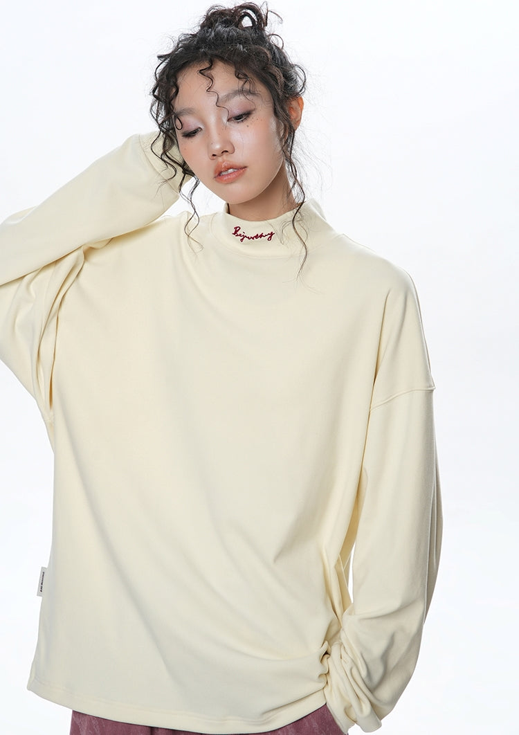 Loose half-height neck long sleeve t-shirt X3136