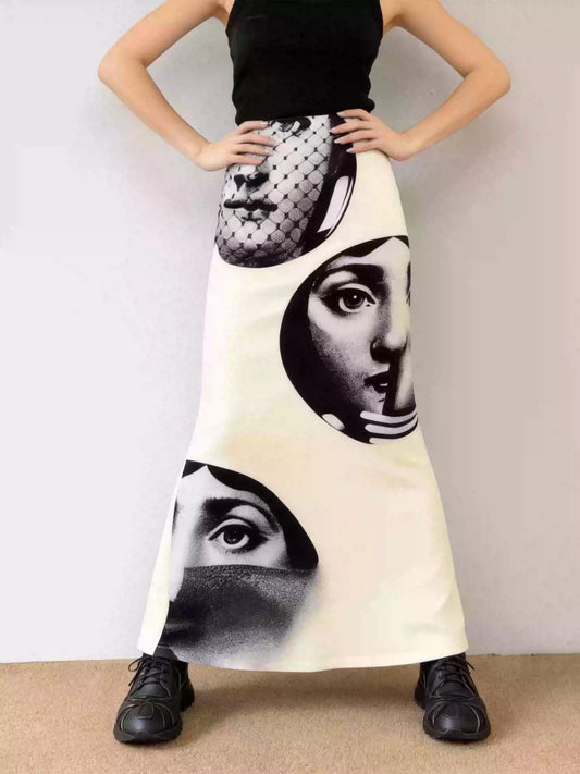 Art Face Print Mermaid Skirt X3553