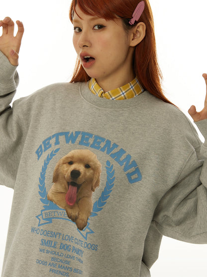 Cute puppy print loose pullover sweatshirt X3077