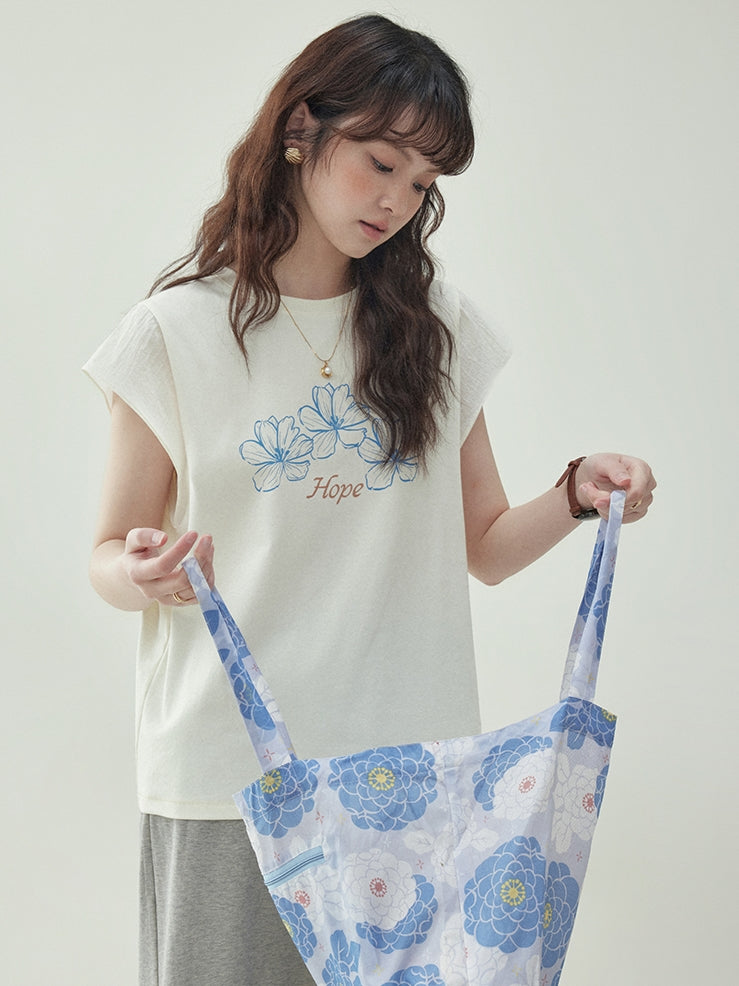 Floral Ruffle Sleeve T-Shirt　X3231