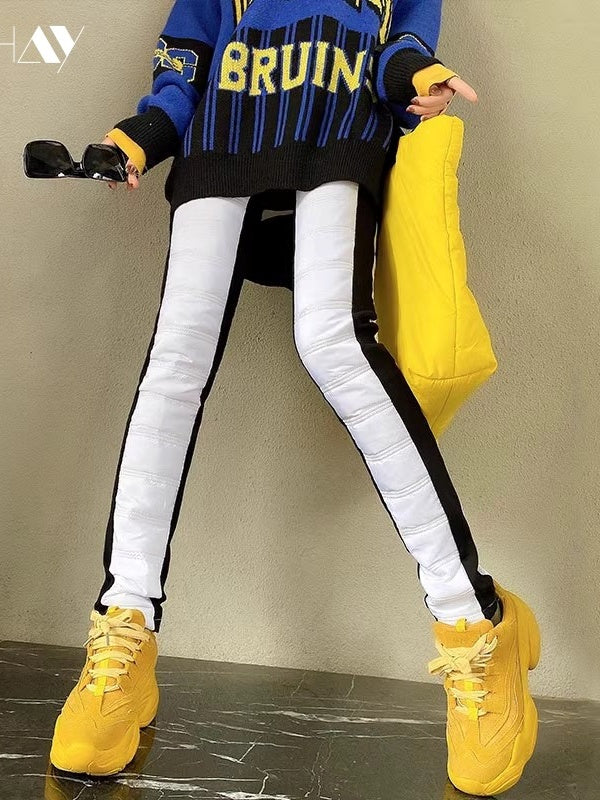 Color Patch Embroidered Padded Slim Pants　X3430