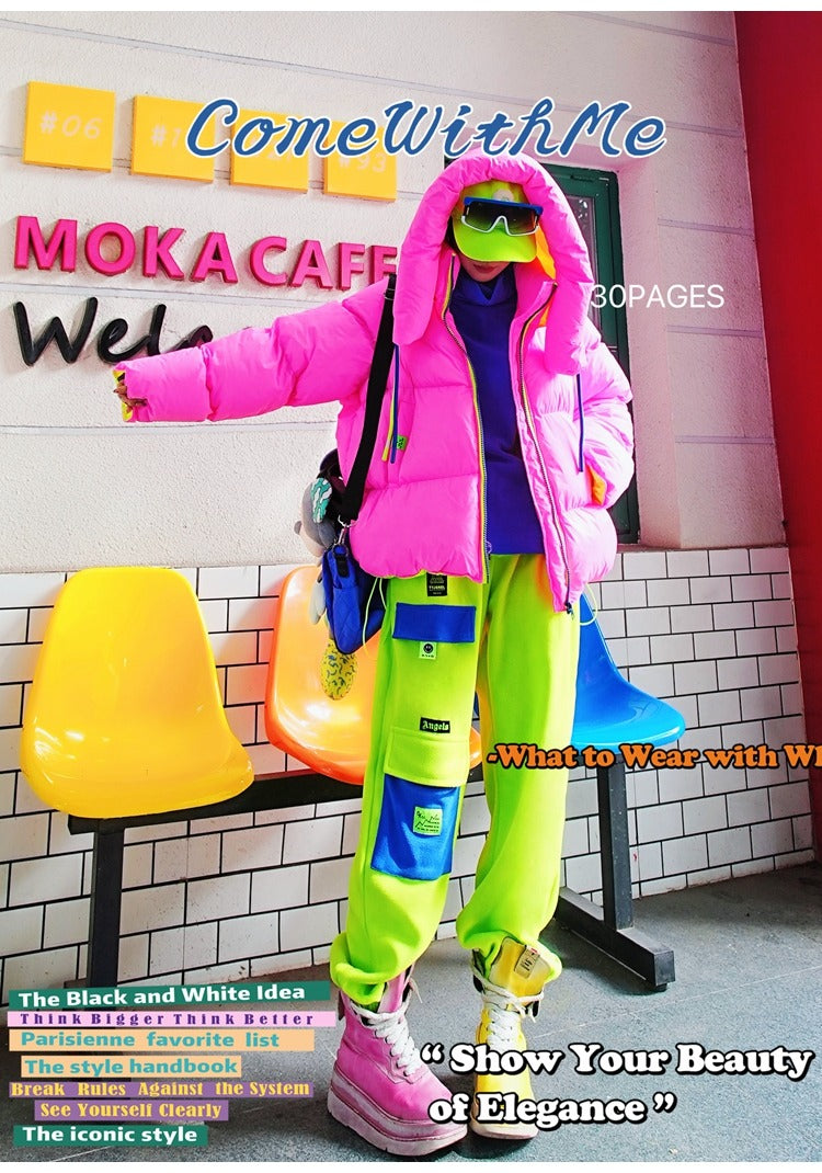 螢光色連帽羽絨外套 X3470