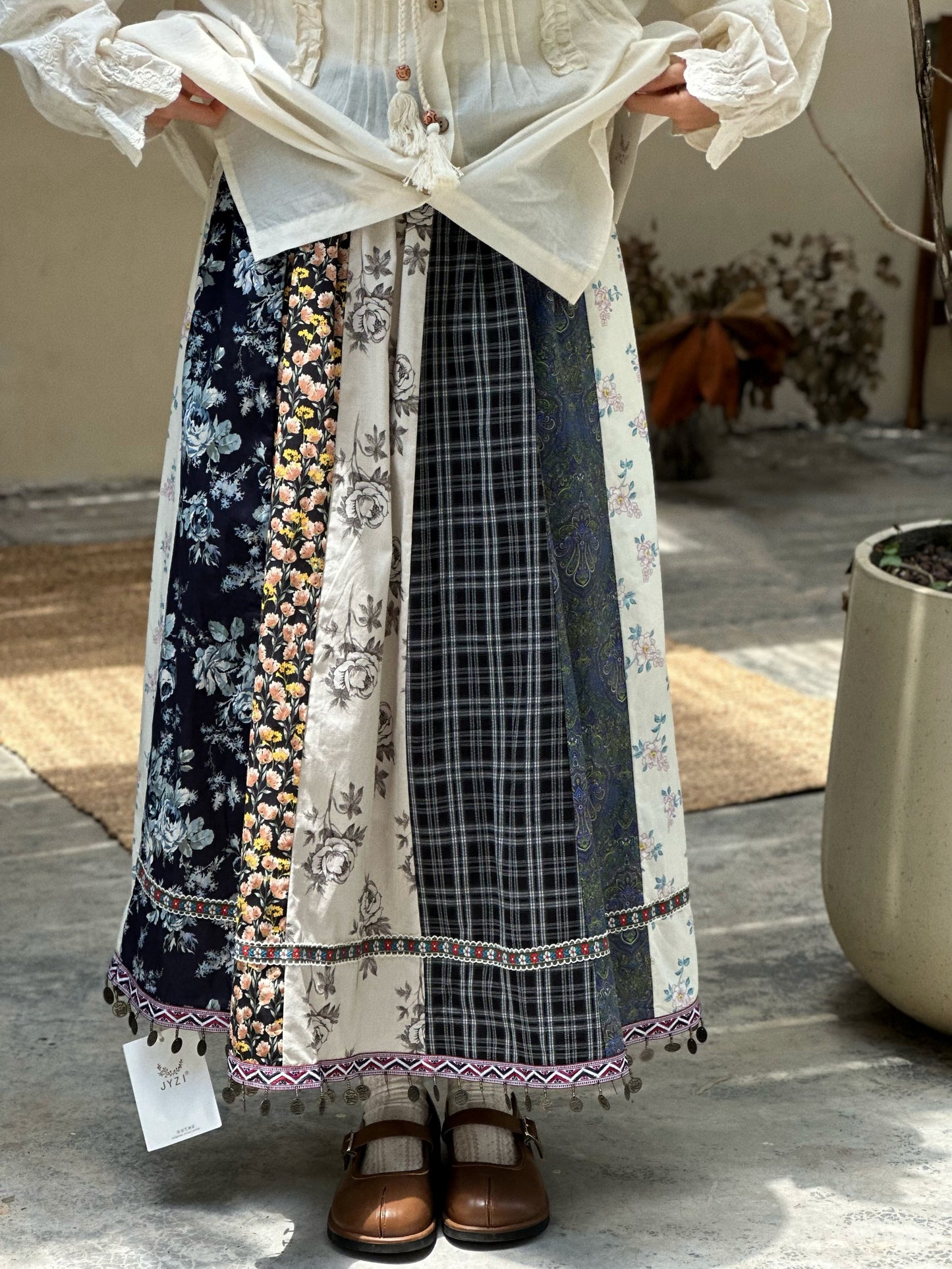 Vintage Country Patchwork Floral Long Skirt　X3364