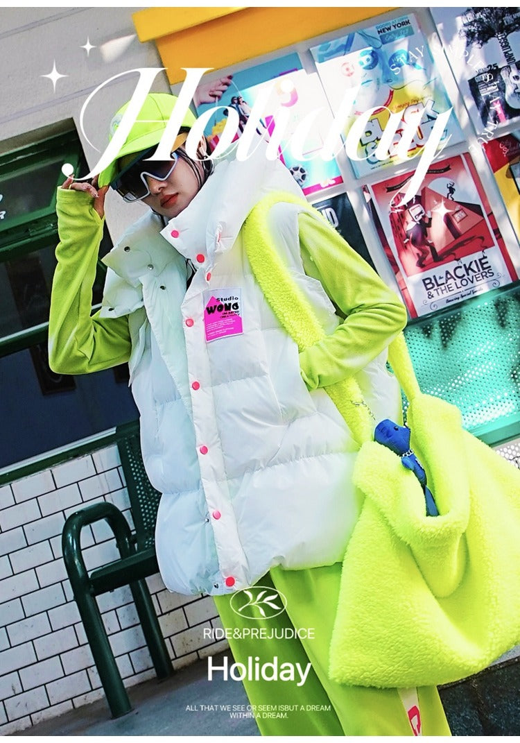 霓虹色字母貼片加厚背心 X3429