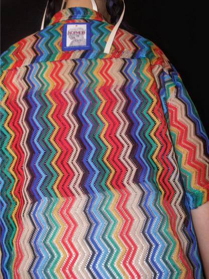 Rainbow zigzag striped sheer shirt X2775