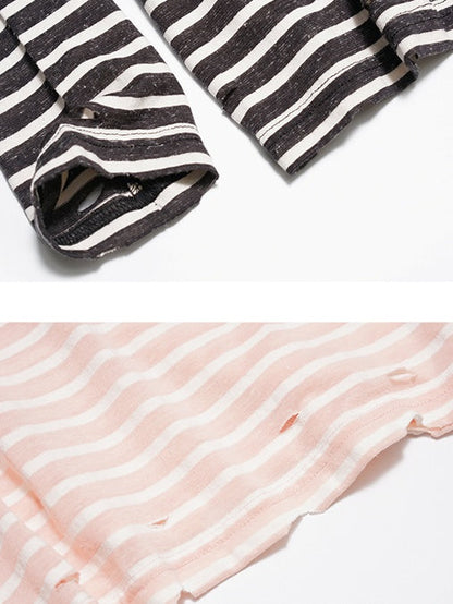 Stripe Round Neck Tops　X3196