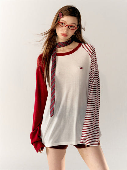 Raglan Sleeve Striped Loose T-Shirt　X3165