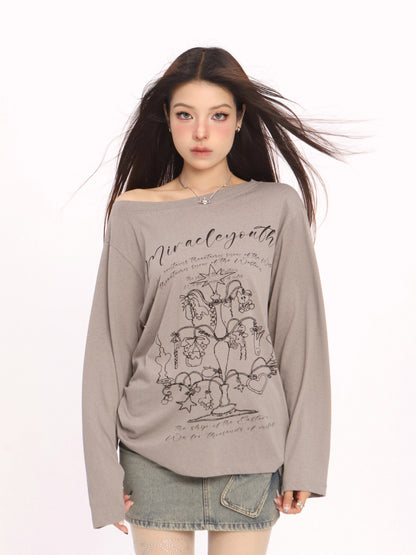 Graffiti off-the-shoulder T-shirt X3105