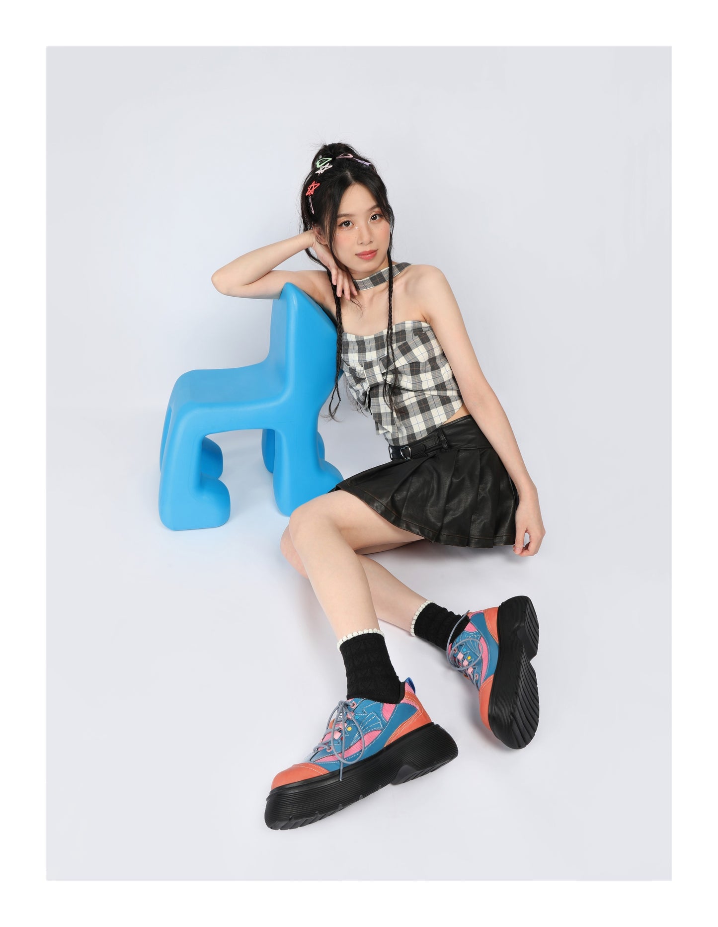 Colorblock Chunky Platform Lace-Up Shoes　X3482