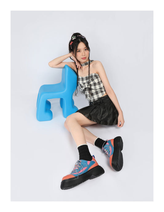 Colorblock Chunky Platform Lace-Up Shoes　X3482