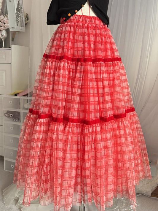 Gingham check skirt X3012