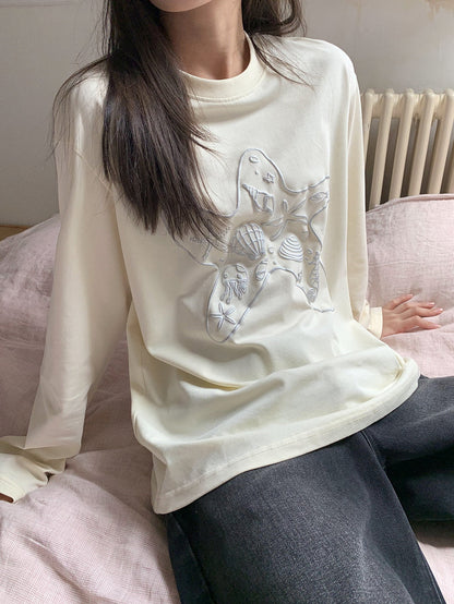 Loose Marine Print Long Sleeve T-Shirt X3138